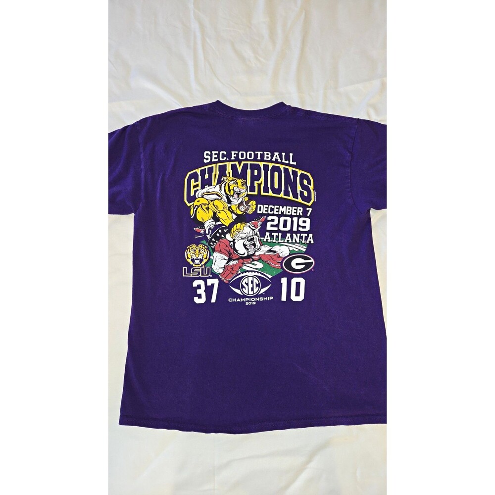Gildan Ultra Cotton LSU Tigers Purple SEC Championship 2019 Football Shirt large